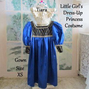 PRINCESS COSTUME DRESS + TIARA, XS BLUE VINTAGE GOWN for PARTY, STAGE, DRESS-UP